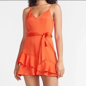 Express Vibrant Orange Tie-Front Skort Romper